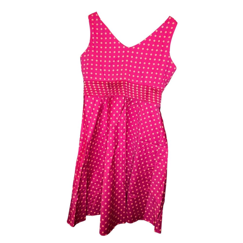 Amanda Smith Womens Dress 14 Pink Polka Dot Fit Flare Pleated Waist Sleeveless